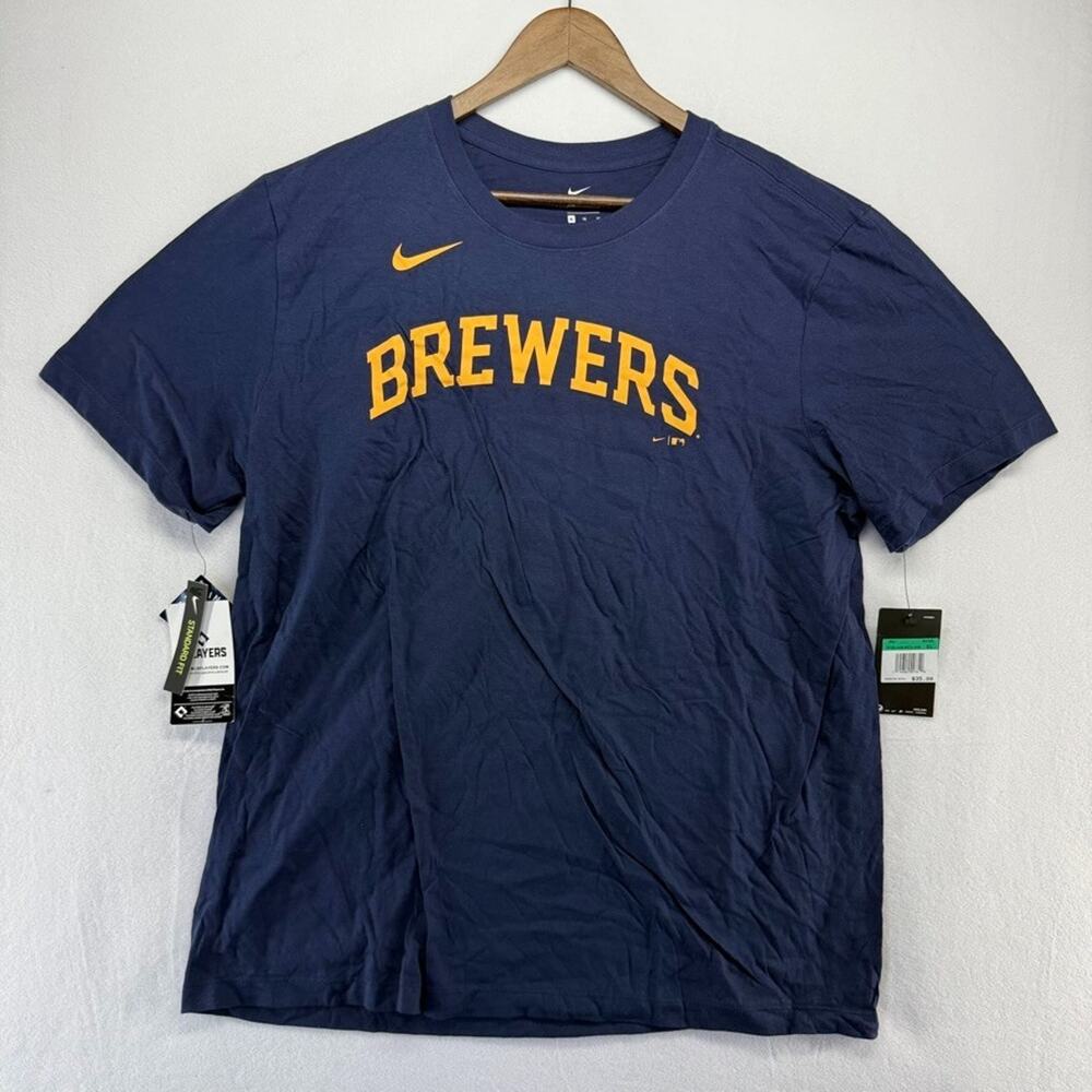 Milwaukee Brewers Shirt Men's XL blue Urias Shersey Nike Swoosh Crewneck NEW